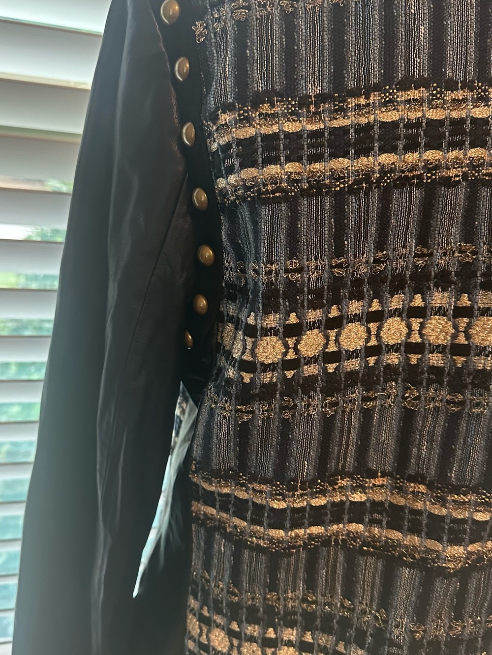 Ramy Brook Black Jacket with Blue and Gold Tweed Front - Picture 5 of 6